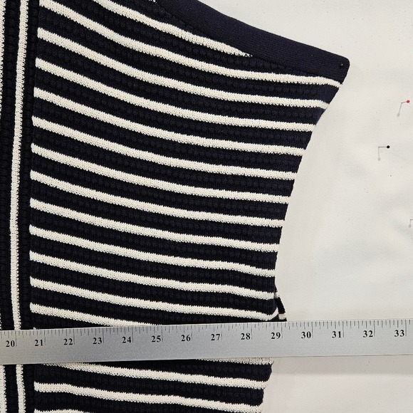 Talbots V Neck Knit Navy Stripe Sweater Textured Chunky Beachy Coastal Poncho L - Picture 12 of 15